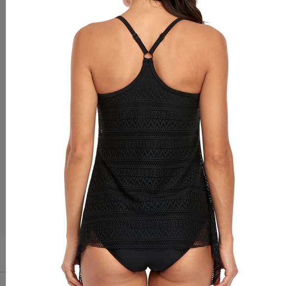 Black Tulip-Hem Lace Tankini Top & Bottom - Picture 2 of 6